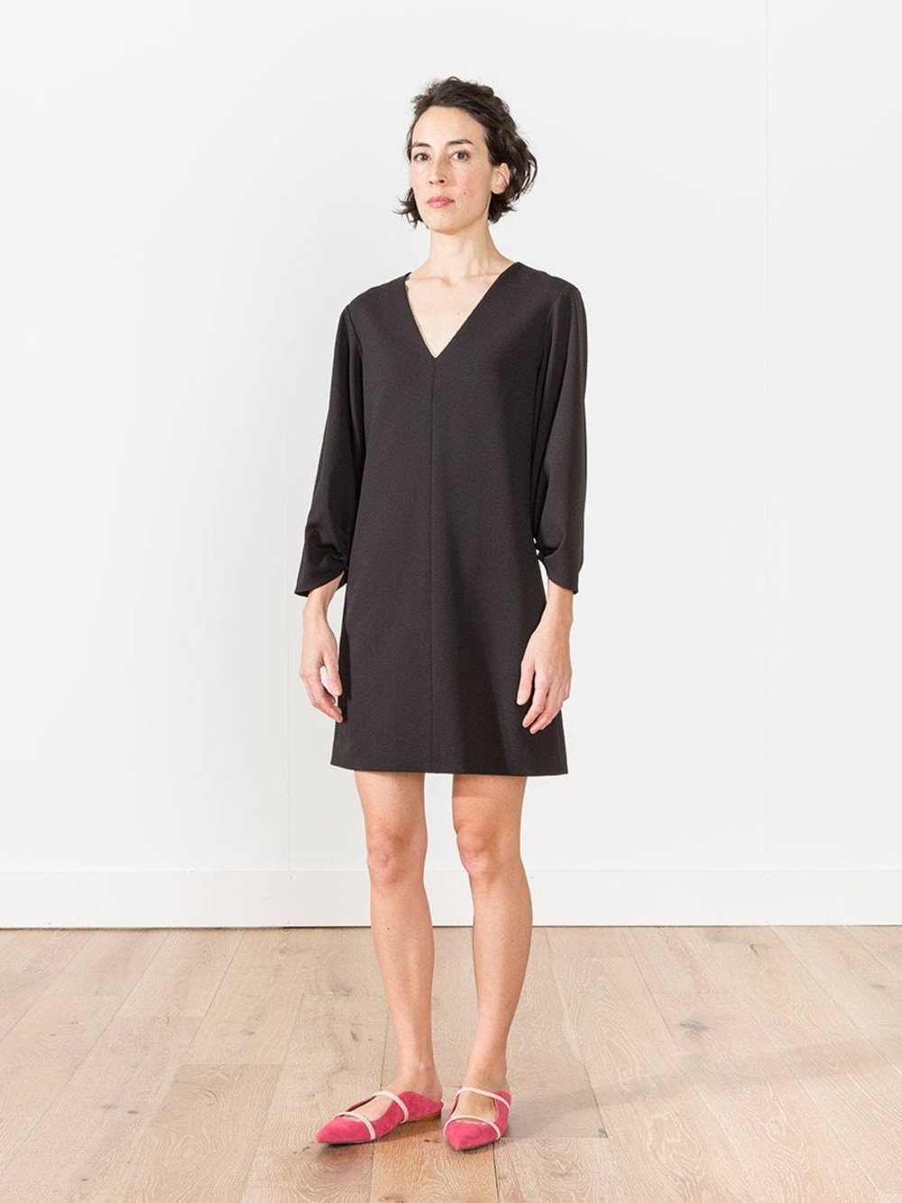 Tibi Shirred Sleeve Dress in Black
